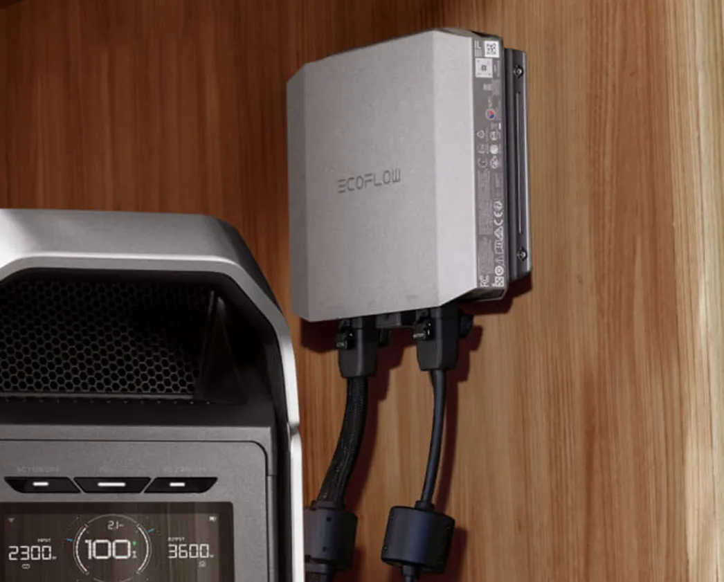 EcoFlow Alternator Charger Plus 1000 with two cables connected