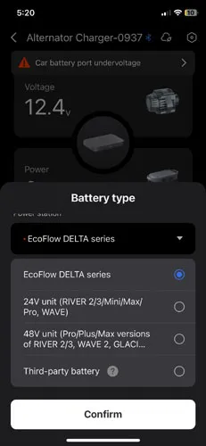 Screenshot of EcoFlow app