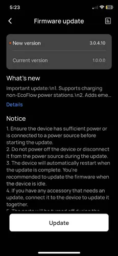Screenshot of EcoFlow app
