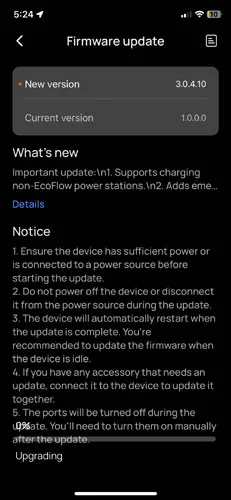 Screenshot of EcoFlow app